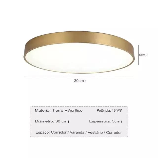 Luminária de Teto Decorativa Dourada Redonda LED - eFlix