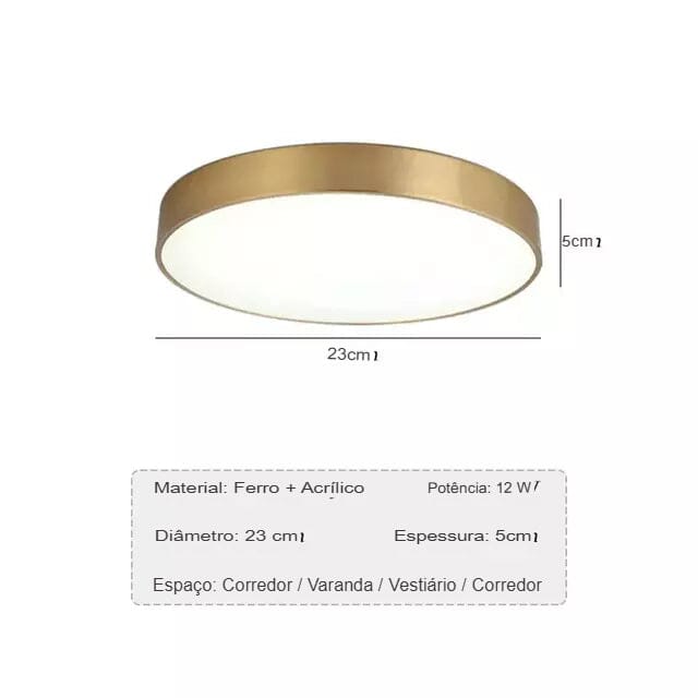 Luminária de Teto Decorativa Dourada Redonda LED - eFlix